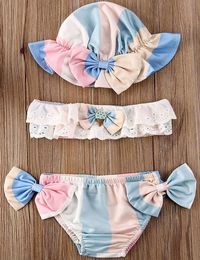 Niños recién nacidos bebé niña Floral fuera del hombro Tops sin tirantes traje de baño traje de baño Bikini pantalones cortos traje de baño con sombrero ropa de playa 2477276