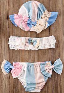 Pasgeboren kinderen Baby Girl Floral Off Shoulder Strapless Tops Swimwear Swimsuit Bikini Shorts Bathing Suit met hoed Beachwear5546756
