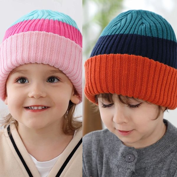 Gorro de invierno de punto para recién nacido, gorro de punto de Color arcoíris para hermana de bebé, gorro a rayas para niños, gorro cálido para niños, gorro cálido para niños