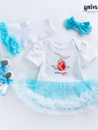 Pasgeboren nieuwe kinderjurk Pasen Easter Korte mouw Cartoon konijn Mesh Harper Dress Dress Set Geboren