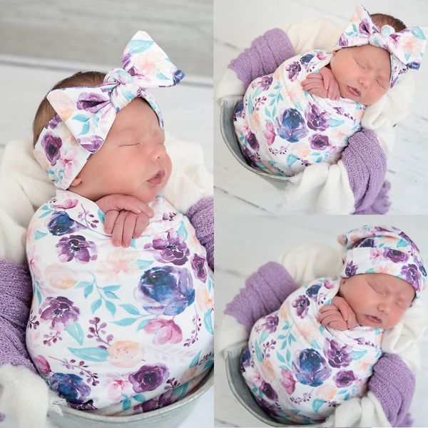 Nouveau-né Photographie Photo Props Noël Sacs de Couchage fleur imprimé 3pcs ensemble robe Bébé Fille Posant Swaddle Décor Wrap Couverture