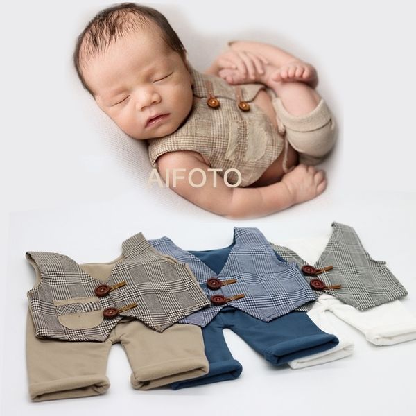 Nouveau-né Photographie Prop pour Tenues Props Bébé Garçon Pantalon Ensemble Anniversaire Photo Shoot Costume fotografia Photo Accessoires 210309