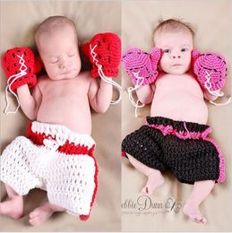 Newborn Photography Props Boys Costume Set Design Photo Props knitting Clothes boxer Boxing gloves + pants Set Infant Baby