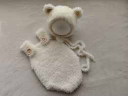 Propiedades de fotografía recién nacida Mink Wool Bear Hat and Jumpsuits