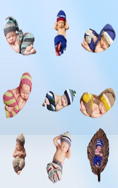 Postos de pografía recién nacida Baby Boy Boy Girl Poshoot Crochet Traje de rayas Rayas Inglateros Imagen de cumpleaños Ropa Baby Shower Gift8807381