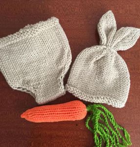 Accessoires de pographie pour nouveau-né, ensemble de costumes de tricot au Crochet de lapin, chapeaux et couches, bonnets et pantalons, accessoires 7455294