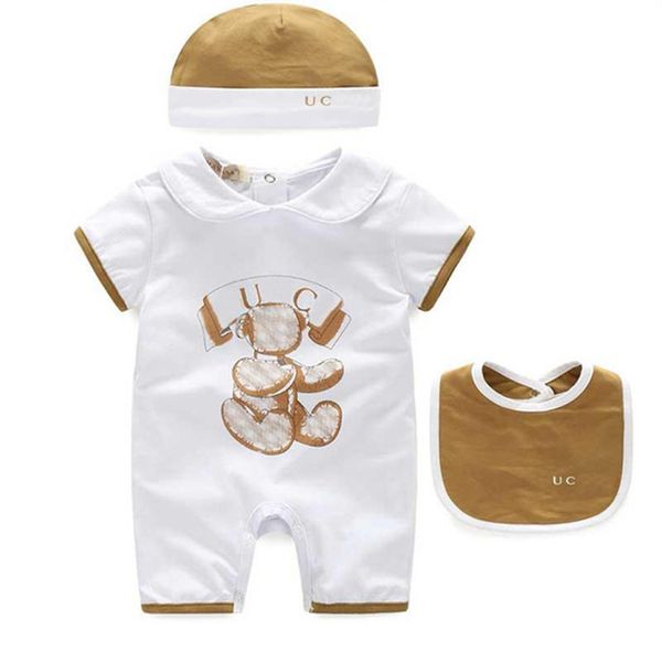 Mamelucos recién nacidos ropa de bebé de algodón de manga larga lindo estilo de dibujos animados niño bebé niño niñas mameluco y sombrero baberos