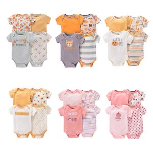 Pasgeboren rompers unisex 4pcs pack baby jongens meisjes groothandel voor lente bedrukte kinderen kleding o-neck baby onesie