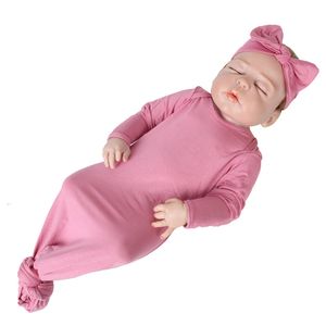 Pasgeboren slaapzakken doppen set solide rompers hoofdbandpak anti kick klimklimkleren geknoopte onesie pyjama's set woonkleding slaapkleding