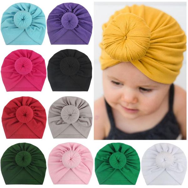 Nouveau-né enfant en bas âge enfants bébé garçons filles Turban coton bonnet chapeau hiver chaud doux casquette solide noeud Wrap enfants accessoires