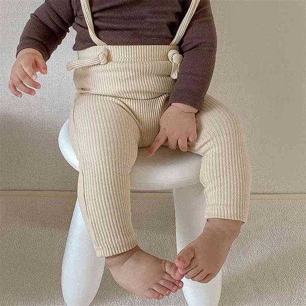 Pantalons nouveau-nés Leggings en coton côtelé pour bébé fille Salopette pour bébés garçons Pantalons à bretelles 3 couleurs Printemps Nouvel Arrivel 210413