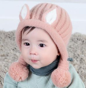 Pasgeboren Warm Bunny Konijn Oren Hoed Baby Maand Foto Prop Winter Oor Bescherming Infant Mutsen Haak Bunny Cap