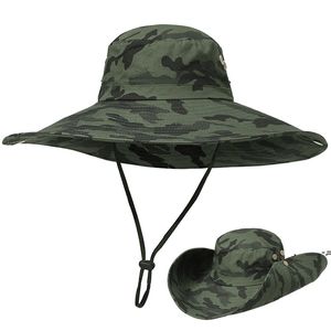 NOUVEAUCamouflage Fisherman Hat Party Supplies Camouflages Caps Sport feuille Jungle Casquette militaire Chapeaux de pêche Écran solaire Gaze Cowboy EWE7214