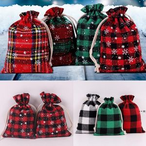 NEWChristmas treillis Drawstring Bag Xmas Gift Wraps coton tissu Xmas-handbag Snowflake treillis bonbons sacs LLD9766