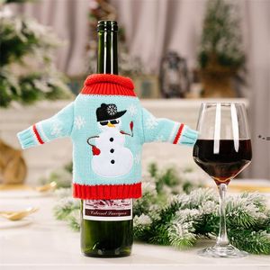 Cubierta de botella de vino de Navidad Ropa de punto Muñeco de nieve Patrón de campana Botellas de fiesta de Navidad Bolsa Decoraciones de cocina LLD11242