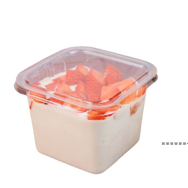 Boîte à gâteaux transparente Mousse carrée transparente boîtes à cupcakes en plastique avec couvercle yaourt pouding fournitures de fête de mariage RRB11553
