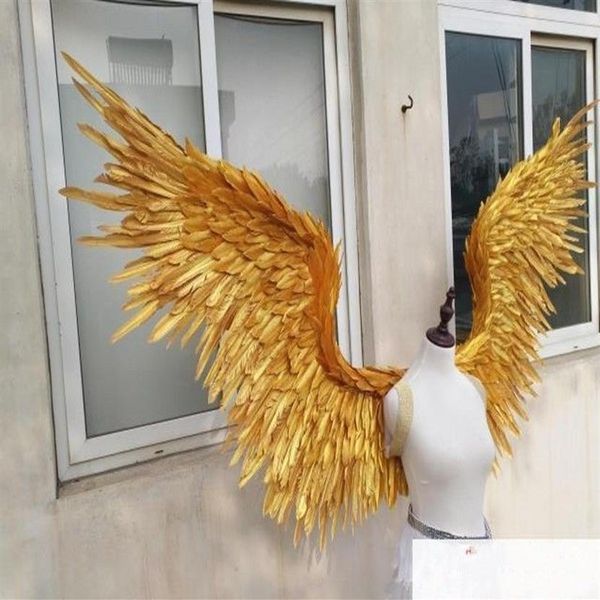 Hermosas alas de plumas de Ángel doradas, alas de hadas de 185cm para exhibición de danza, decoraciones para fiestas y bodas, novedad, 271R