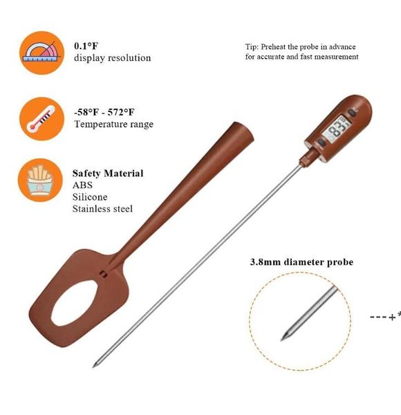 NOUVEAU Thermomètre à spatule à bonbons numérique Lecture instantanée Thermomètre à bonbons à la viande Lecteur de température Agitateur en un sans BPA de qualité alimentaire RRD12806