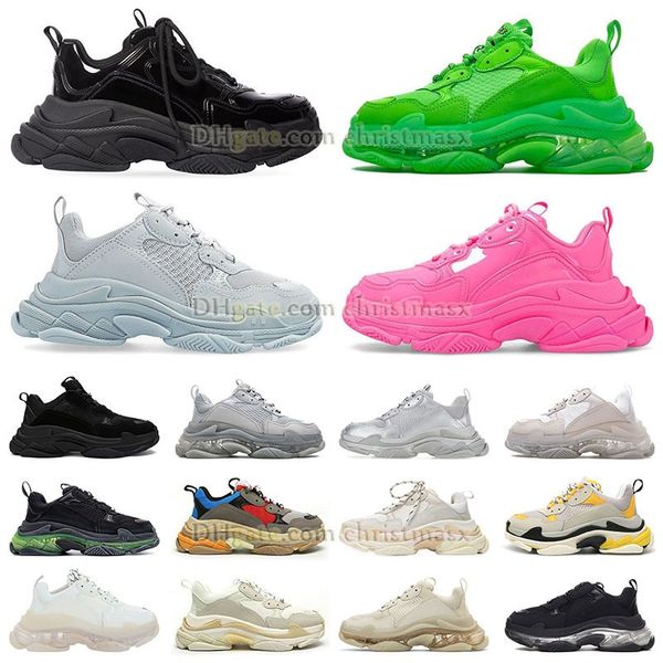 Newe Crystal Bottom Triple-S Women Mens Casual Shops Platforma Papá Entrenadores Clear Sole S Triple S Black Green Barbie Pink and White Sneaker Designer Flat Snakers