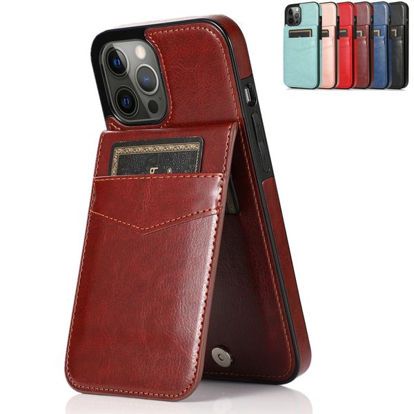 Nouveaux étuis de téléphone portable en cuir de luxe avec support de support cartes de couverture de téléphone de choc pour iPhone 14 13 12 Mini 11 Pro Max XS XR X SE