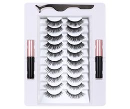 10 nouvelles paires Faux de cils magnétiques ensembles avec un eyeliner liquide Twezer épais Natural Long Magnet Faux cils Extensio8496277