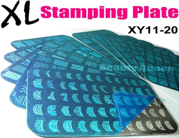 NOUVEAU 10 Style XL Big French Full Designs Nail Embounage Plaque Nail Art Tampon Image Plaque en métal Modèle de pochoir Modèle Transfert Polon N8025262