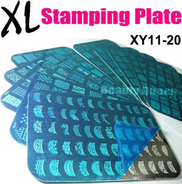 DERNIER 10 Style XL Grand Français Conceptions Complètes Nail Stamping Plate Nail Art Stamp Image Plate Métal Pochoir Modèle Transfert Polonais N5271362