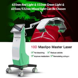 Más nuevo 10d Maxlipo Master 532Nm 10d Fuente fría Láser Desmontaje de grasa Dolor Luz verde láser