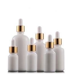 Nieuwste 10 ml 15 ml 20 ml 30 ml 50 ml 100 ml Dropper Flessen Wit Porselein Etherische olie Cosmetische Containers Met Gouden Dop SN1627