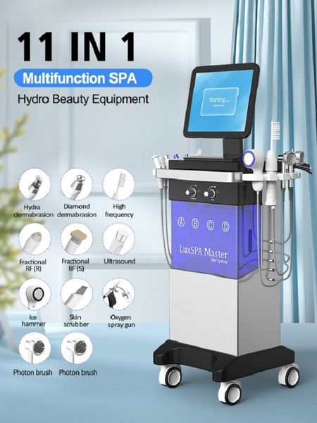 La más nueva solución para el cuidado de la piel con chorro de oxígeno 11 en 1, Peeling Auqa, limpieza profunda, máquina de rejuvenecimiento de la piel facial, máquina facial de microdermoabrasión con agua