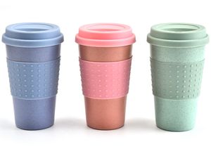 De nieuwste 12oz-mok, tarwe strovezel watercups, auto siliconen koffiekopje, plastic persoonlijkheid met deksel, ondersteuning op maat gemaakt logo