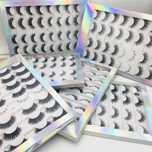 16 couples Faux 3D mink cils faux yeux de faux cils à la main soin à la main Wispy Fluffy Wholesale Vente en gros naturel Faux de la bande plein de cils avec emballage laser