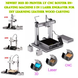 Le plus récent 2023 imprimante 3D LY CNC routeur Machine de gravure 3 en 1 Laser graveur Machine pour bricolage apprentissage cuir sculpture sur bois