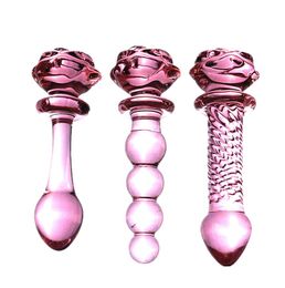más nuevo 3 estilo Rose Rose Dilatador Anal Beads Bulto Tople Vidrete Sexo Anal Toys Buttplug Sex Toys for Men Glass Anal Toy CX200701447043