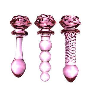 El más nuevo estilo 3 rosa roja dilatador anal consolador cuentas butt plug vidrio sexyo juguetes buttplug sexy para hombres toy248D