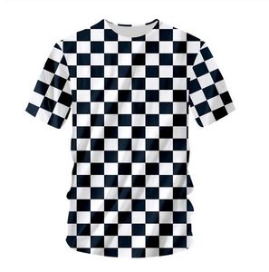 Le plus récent T-Shirt imprimé en 3D noir blanc grille à manches courtes été décontracté hauts t-shirts mode col rond T-Shirt mâle DX04