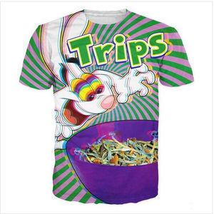 Lo más nuevo, Camiseta estampada en 3D, Trippy vibrante Trix Rabbit, camisetas casuales de manga corta de verano, camisetas de moda con cuello redondo, camiseta masculina DX012