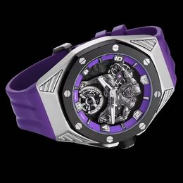 Date 42mm hommes montre-bracelet édition limitée 26620 saphir cristal étanche 2965 mouvement mécanique noir violet bracelet en caoutchouc bande