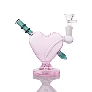 Nieuwste 5.9 inch Roze Hartvorm Glazen Bong Dab Rig met Roken Accessoires Glazen Kom en Downstem voor Waterpijpen H3967