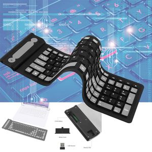 Teclado inalámbrico de silicona, inalámbrico de 2,4 GHz, teclado enrollable plegable, resistente al agua, resistente al polvo y ligero, perfecto para PC, portátil, portátil y teclado de viaje