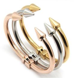 Lo nuevo 58mm 43mm Diseño de uñas Pulseras para mujer Punk Brazalete de acero inoxidable para regalo SilverGoldRose Gold Three Tone302o