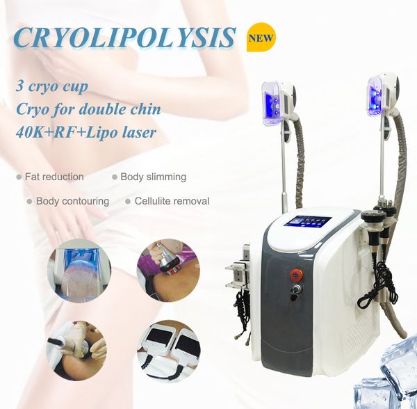 Le plus récent gel de graisse de cryolipolyse 5 en 1 amincissant la machine équipement de salon de beauté congélation perte de poids élimination des graisses fraîches cavitation ultrasonique + RF + 40K + Lipo Laser + Cryo