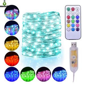 String Light Christmas Decoration Tree 10m 20m 100led 200led Afstandsbediening USB Copper Wire Fairy Waterdicht