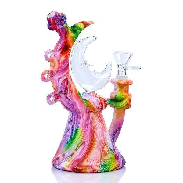 Más reciente de 7.6 '' estampado de luna estampada Hookahs Glass Bong Silicone Articulación Bulbo Limitación Luminosa Aceite Luminoso Rig Bngs Tuberías