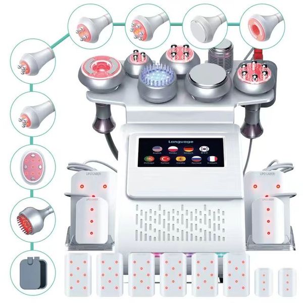 Le plus récent 9 en 1 cavitation minceur machine 80K laser RF graisse lipo cavitation dispositif mince Ems pads Lipocavitation 80k mise en forme du corps