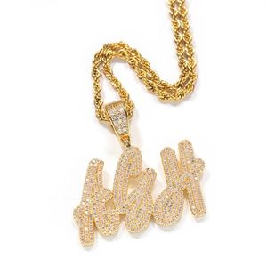 El más nuevo A-Z HIP HOP personalizado superpuesto hierba fuente colgante combinación de palabras Colgante para Nombre con collares de cadena Zirconia Jewelry265a