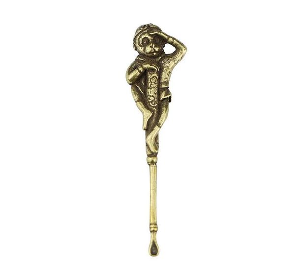 Beau matériau en laiton bronze singe Earpick Dab Dabber accessoires pour fumer cuillère en métal outils de cire Scoop narguilé Shisha pendentif bricolage