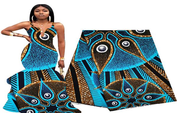 Le plus récent tissu africain cire 6 yards bleu ciel Ankara tissu africain véritable cire impression Polyester 2020 tissu nigérian pour les femmes Dress3100360