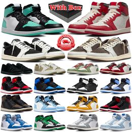 1 Retro High OG Zapatos de baloncesto Hombres Mujeres 1s Negro Blanco Charol Bred Toe University Azul Hombres Entrenadores Deportes al aire libre Zapatillas de deporte