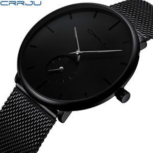 Nieuwste aankomst CrRJU merk stijlvolle prachtige heren horloge studenten horloges comfortabele mesh riem man polshorloges